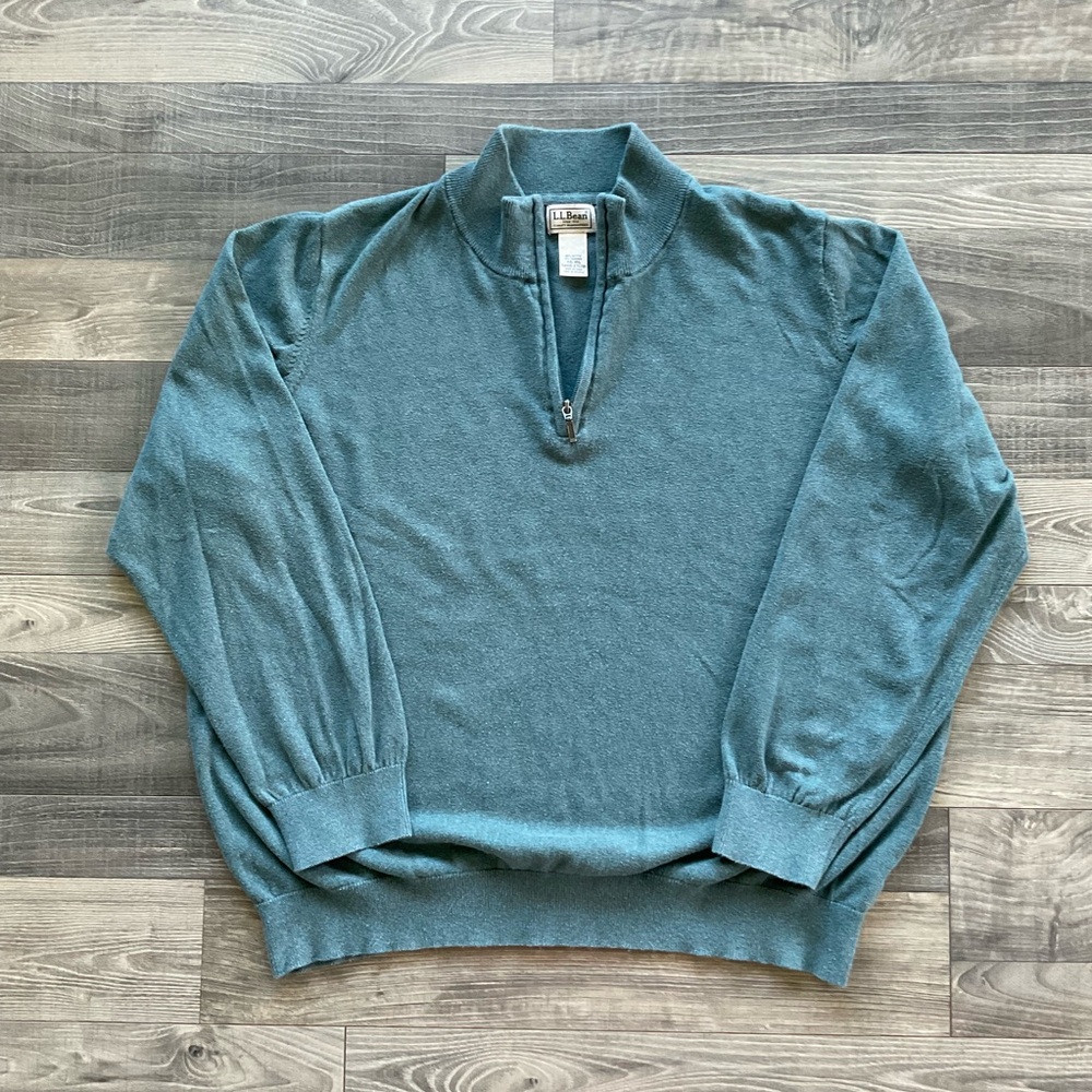 LL Bean 1/4 Zip Cotton Cashmere Sweater Men’s Men’s XXL Teal Green 275298